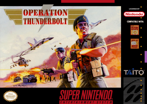 Operation Thunderbolt SNES cover art reference for custom cartridge, NTSC-U version.