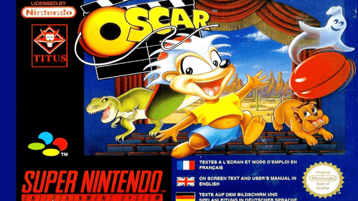 Oscar SNES cover art reference for custom cartridge, PAL version.