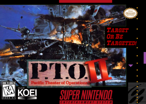 P.T.O. II: Pacific Theater of Operations SNES cover art reference for custom cartridge, NTSC-U version.