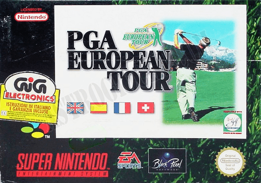 PGA European Tour SNES cover art reference for custom cartridge, PAL version.