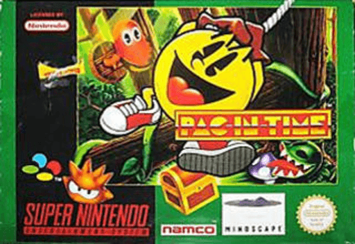 Pac-In-Time SNES cover art reference for custom cartridge, PAL version.
