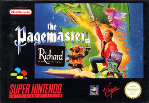 The Pagemaster SNES cover art reference for custom cartridge, PAL version.