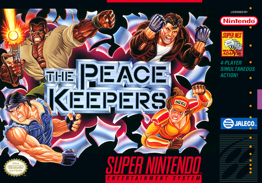 The Peace Keepers SNES cover art reference for custom cartridge, NTSC-U version.
