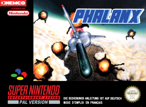 Phalanx SNES cover art reference for custom cartridge, PAL version.