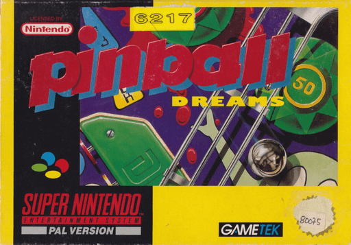 Pinball Dreams SNES cover art reference for custom cartridge, PAL version.