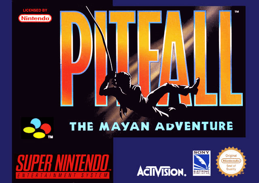 Pitfall: The Mayan Adventure SNES cover art reference for custom cartridge, PAL version.