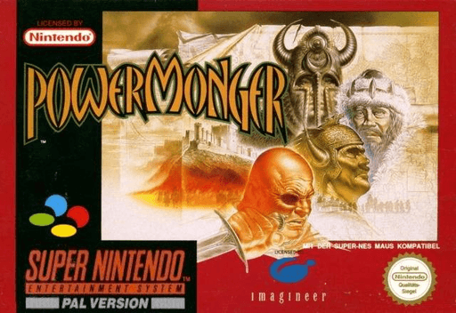 Powermonger SNES cover art reference for custom cartridge, PAL version.
