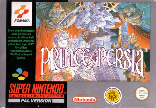 Prince of Persia SNES cover art reference for custom cartridge, PAL version.