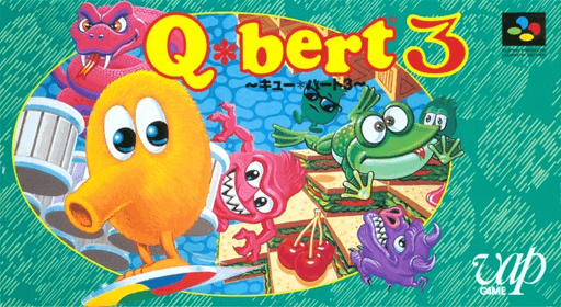 Q*bert 3 SNES cover art reference for custom cartridge, NTSC-J version.