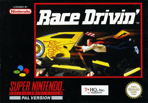 Race Drivin' SNES cover art reference for custom cartridge, PAL version.
