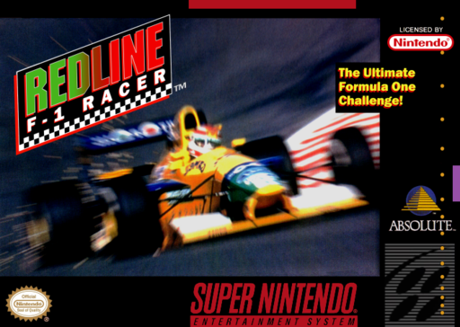 Redline F-1 Racer SNES cover art reference for custom cartridge, NTSC-U version.