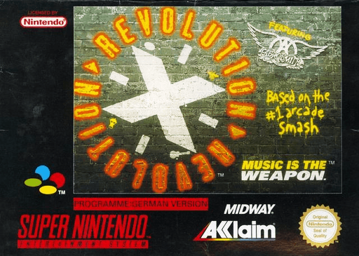 Revolution X SNES cover art reference for custom cartridge, PAL version.
