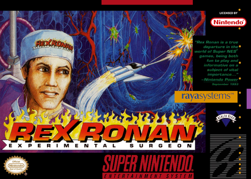 Rex Ronan: Experimental Surgeon SNES cover art reference for custom cartridge, NTSC-U version.