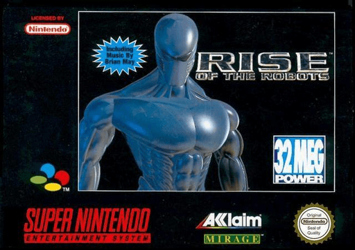 Rise of the Robots SNES cover art reference for custom cartridge, PAL version.