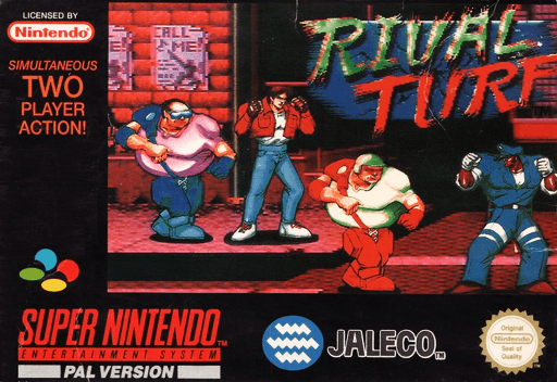Rival Turf! SNES cover art reference for custom cartridge, PAL version.