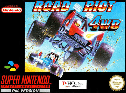 Road Riot 4WD SNES cover art reference for custom cartridge, PAL version.