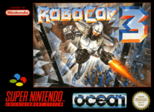 RoboCop 3 SNES cover art reference for custom cartridge, PAL version.