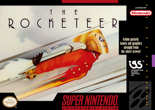 The Rocketeer SNES cover art reference for custom cartridge, NTSC-U version.