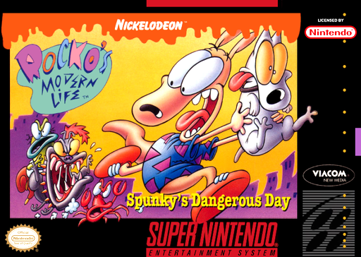 Rocko's Modern Life: Spunky's Dangerous Day SNES cover art reference for custom cartridge, NTSC-U version.