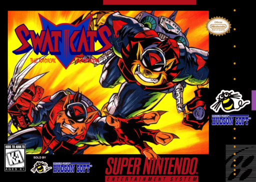SWAT Kats: The Radical Squadron SNES cover art reference for custom cartridge, NTSC-U version.