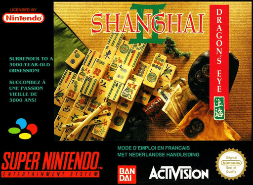 Shanghai II: Dragon's Eye SNES cover art reference for custom cartridge, PAL version.