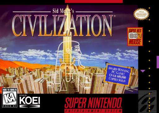 Sid Meier's Civilization SNES cover art reference for custom cartridge, NTSC-U version.