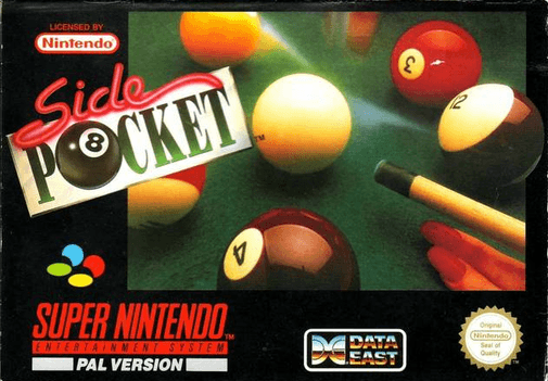 Side Pocket SNES cover art reference for custom cartridge, PAL version.