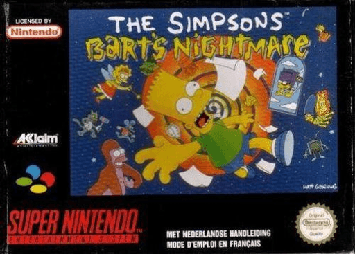 The Simpsons: Bart's Nightmare SNES cover art reference for custom cartridge, PAL version.