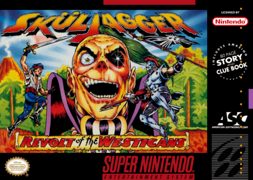 Sküljagger: Revolt of the Westicans SNES cover art reference for custom cartridge, NTSC-U version.