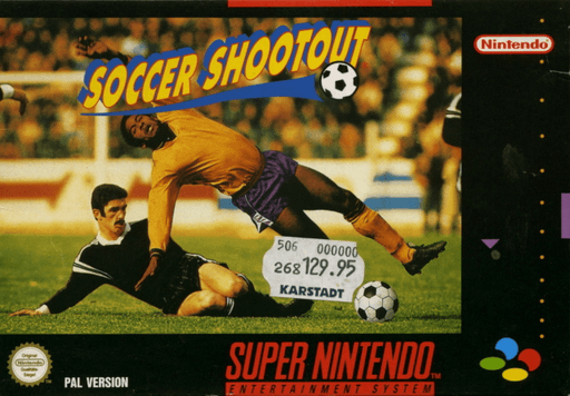 Capcom's Soccer Shootout SNES cover art reference for custom cartridge, PAL version.
