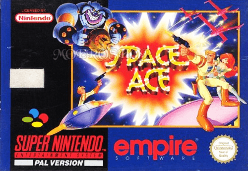 Space Ace SNES cover art reference for custom cartridge, PAL version.
