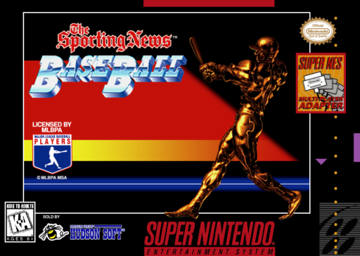 The Sporting News: Power Baseball SNES cover art reference for custom cartridge, NTSC-U version.