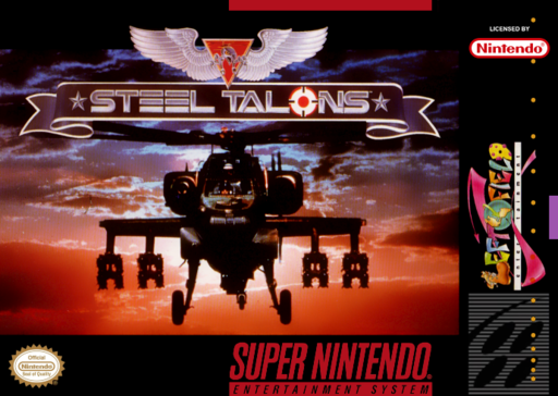 Steel Talons SNES cover art reference for custom cartridge, NTSC-U version.