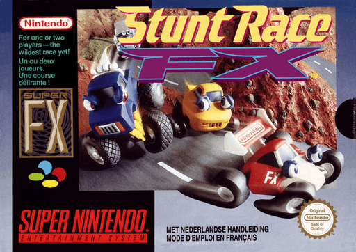 Stunt Race FX SNES cover art reference for custom cartridge, PAL version.