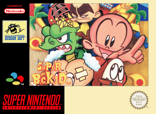Super Bonk SNES cover art reference for custom cartridge, PAL version.