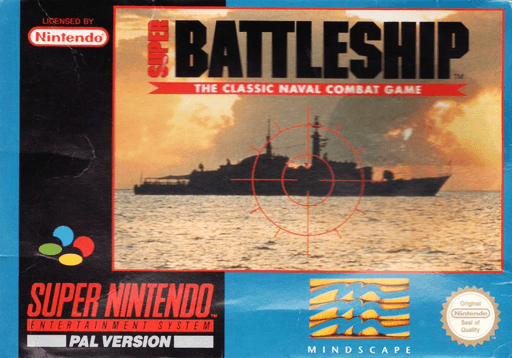 Super Battleship SNES cover art reference for custom cartridge, PAL version.