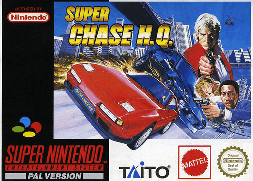 Super Chase H.Q. SNES cover art reference for custom cartridge, PAL version.