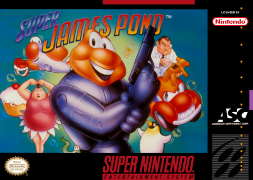 Super James Pond SNES cover art reference for custom cartridge, NTSC-U version.