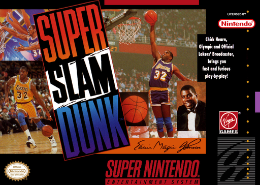 Super Slam Dunk SNES cover art reference for custom cartridge, NTSC-U version.