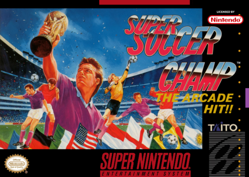 Super Soccer Champ SNES cover art reference for custom cartridge, NTSC-U version.