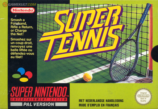 Super Tennis SNES cover art reference for custom cartridge, PAL version.