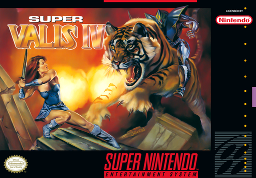 Super Valis IV SNES cover art reference for custom cartridge, NTSC-U version.