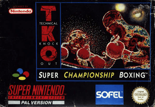 TKO Super Championship Boxing SNES cover art reference for custom cartridge, PAL version.
