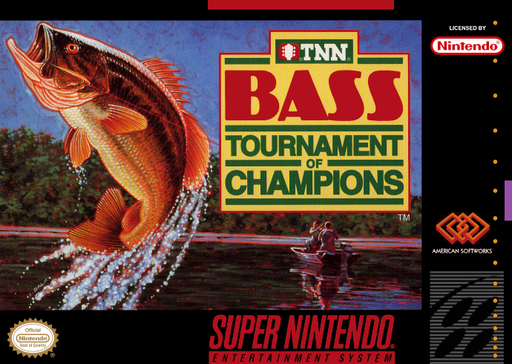 TNN Bass Tournament of Champions SNES cover art reference for custom cartridge, NTSC-U version.