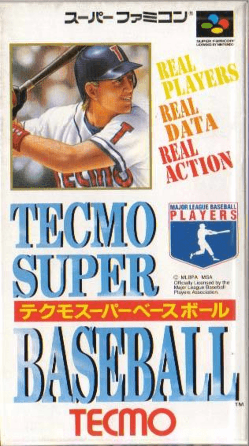Tecmo Super Baseball SNES cover art reference for custom cartridge, NTSC-J version.