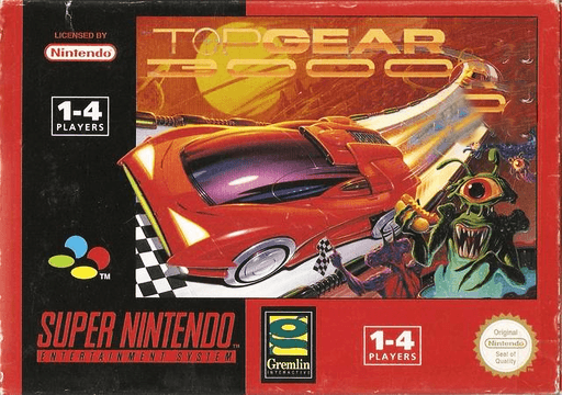 Top Gear 3000 SNES cover art reference for custom cartridge, PAL version.