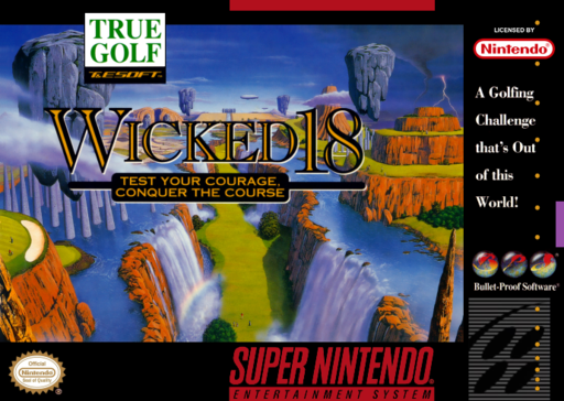True Golf Classics: Wicked 18 SNES cover art reference for custom cartridge, NTSC-U version.