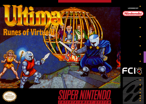 Ultima: Runes of Virtue II SNES cover art reference for custom cartridge, NTSC-U version.
