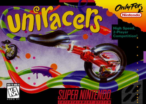 Uniracers SNES cover art reference for custom cartridge, NTSC-U version.