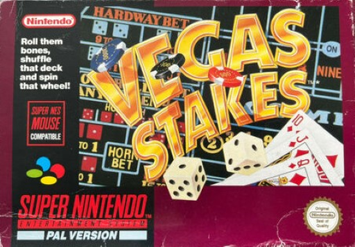 Vegas Stakes SNES cover art reference for custom cartridge, PAL version.